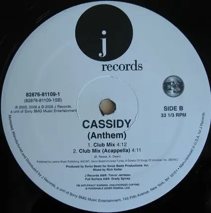 Anthem - Cassidy | Vinyl | Recordsale