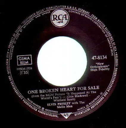 Elvis Presley - One Broken Heart For Sale, They Remind Me Too Much Of You