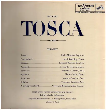 Giacomo Puccini , Zinka Milanov , Jussi Björling , Leonard Warren , Erich Leinsdorf , Orchestra Del - Tosca