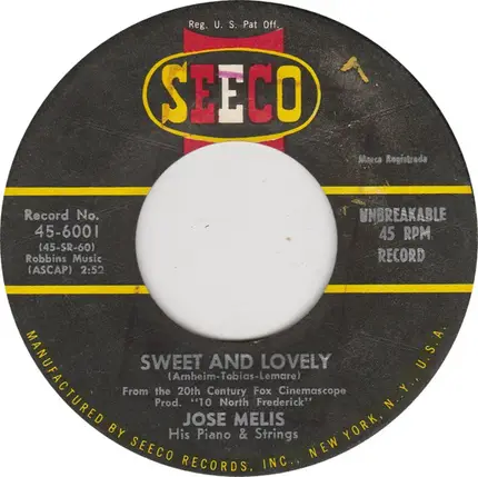José Melis, His Piano And Strings - Sweet and Lovely / Bright Lights Of Brussels