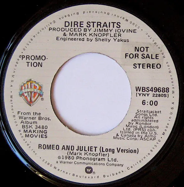 Romeo and juliet (promo) de Dire Straits, 45T x 1 chez recordsale - Ref