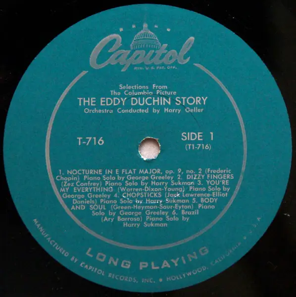 Harry Geller Conductor Harry Sukman and George Greeley Selections From The  Eddy Duchin Story (MONO)