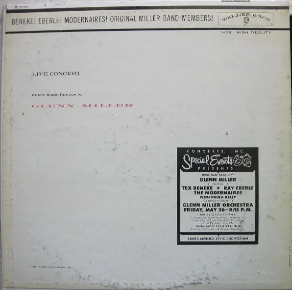 TEX BENEKE,  RAY EBERLE, THE MODERNAIRES, THE GLENN MILLER ORCHESTRA - Live Concert - Music Made Famous By Glenn Miller - LP