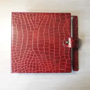 Vintage Schallplattenalbum - in roter Schlangenlederoptik, für 16 Singles